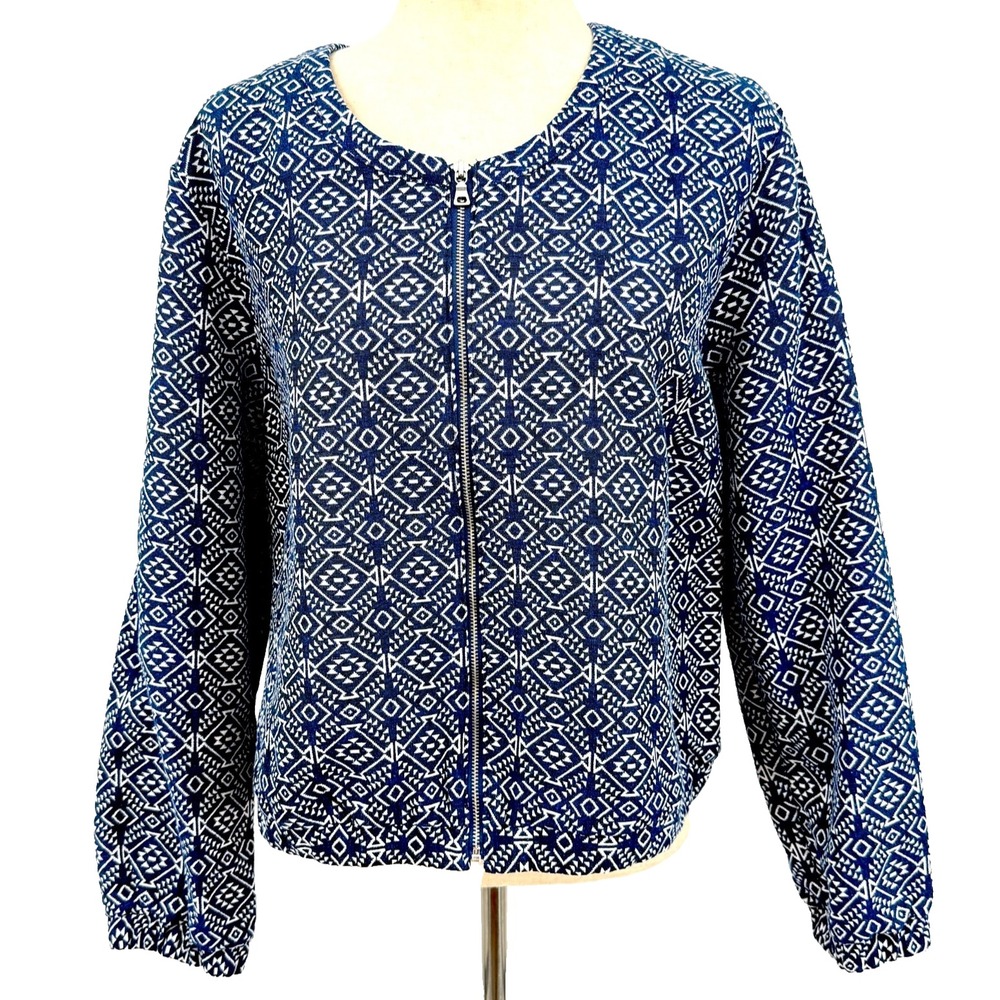 Old Navy Womens Jacket XL NWT Full Zip Blue White Geometric Aztec Southwest Vibe